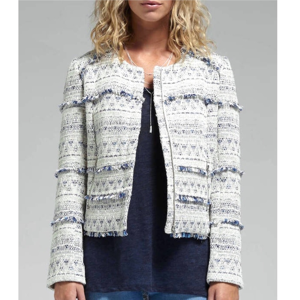 NEW Joie Tweed Fringe Boucle Moto Jacket Boho Size Small